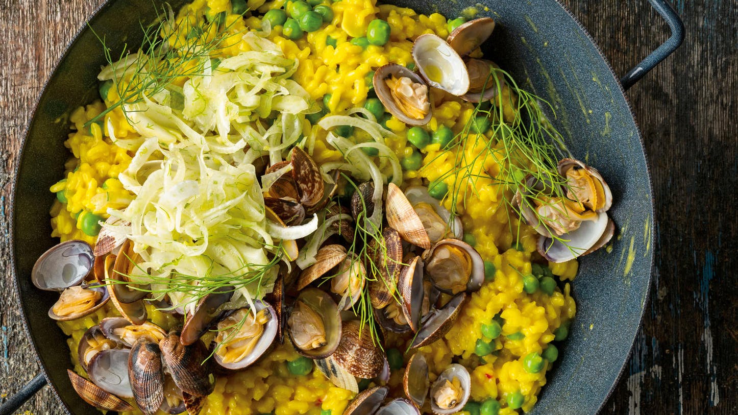 Unser Rezept der Woche: Risotto mit Safran und Venusmuscheln. <br>