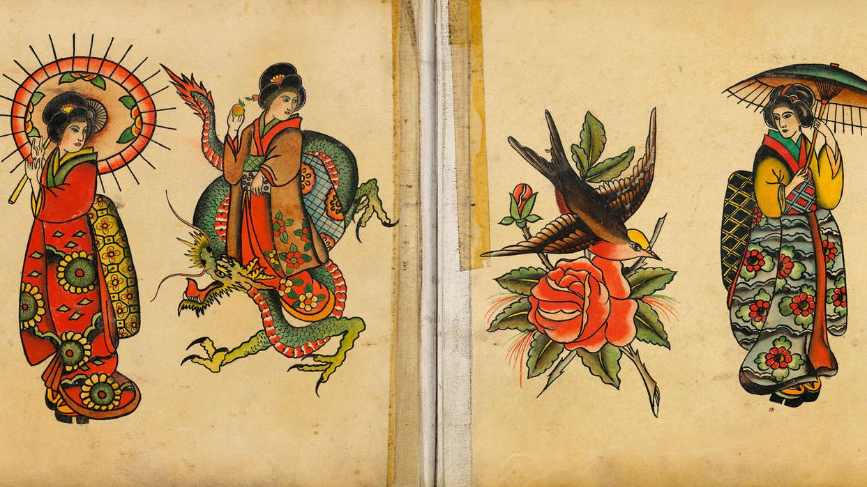 Stilprägend: Japanische Geishas mit übergroßen, runden Fächern und bunten Kimonos.