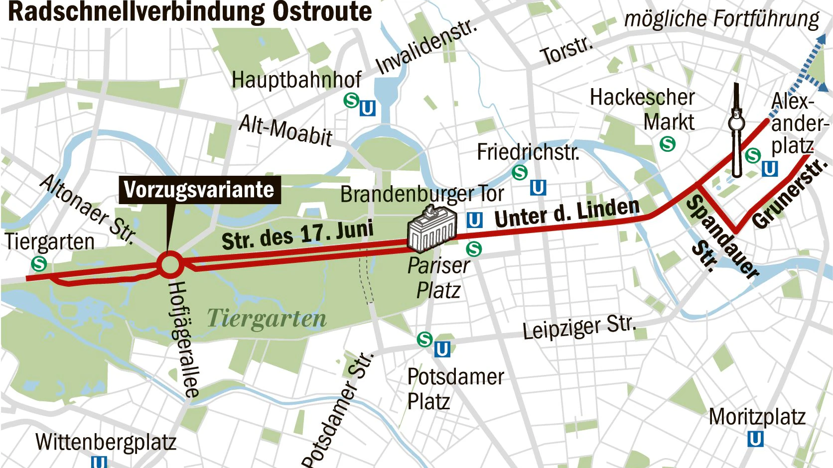Die Radschnellverbindung soll bequem von West- nach Ost-Berlin führen.