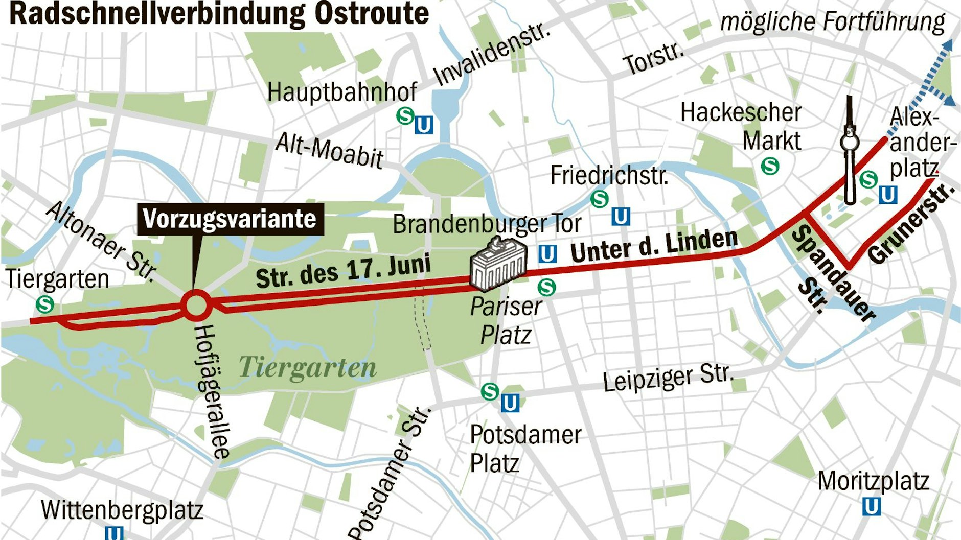 Die Radschnellverbindung soll bequem von West- nach Ost-Berlin führen.