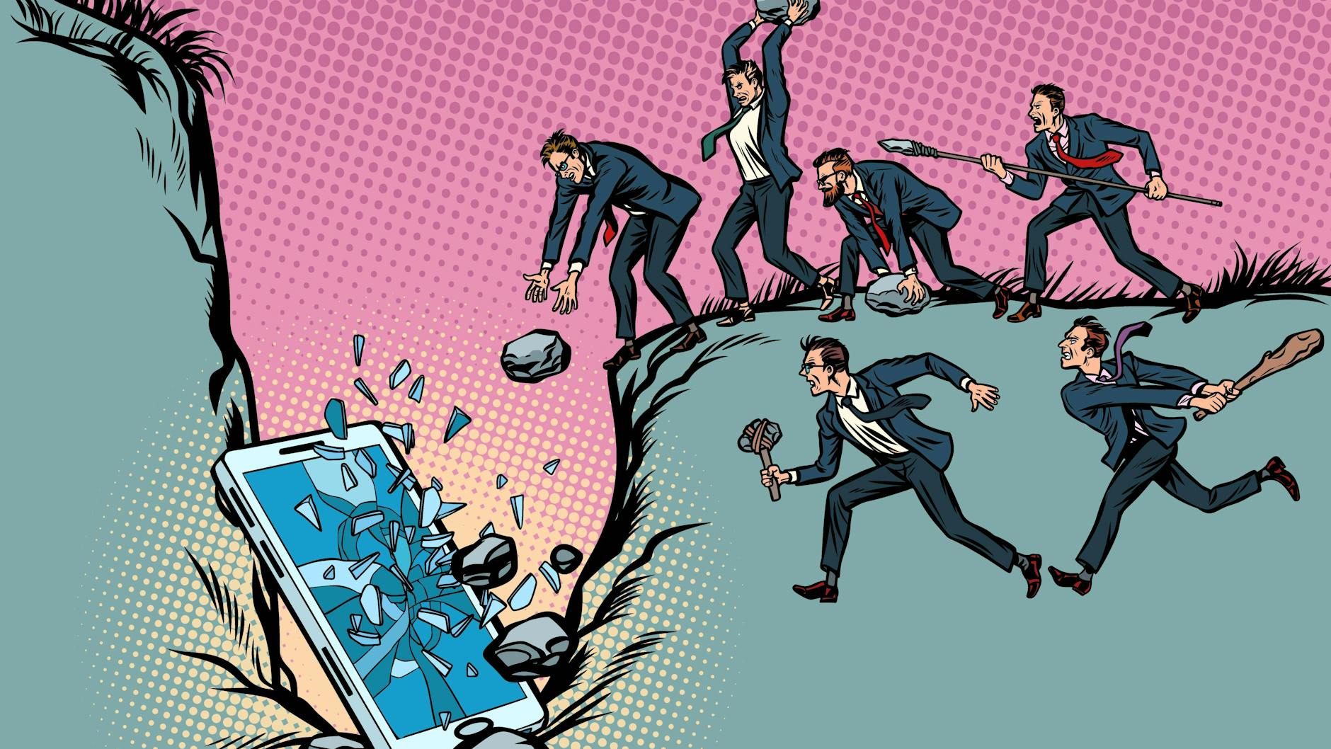 Smartphones als neue Säbelzahntiger? So sieht es dieser Künstler jedenfalls. 