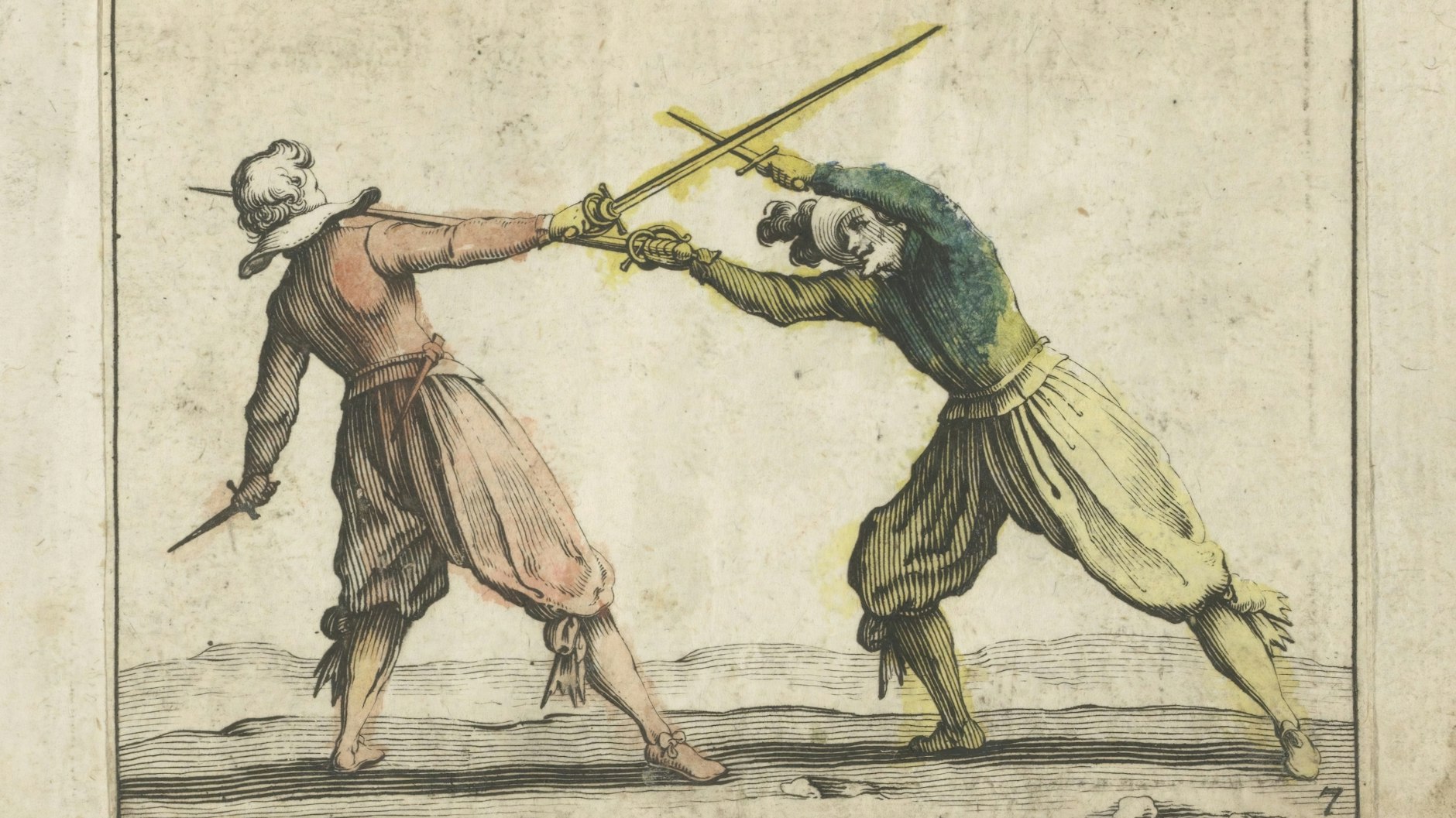 Die Regime der Kulturalisierung greifen an. Darstellung von Schauspielern bei einer Fechtübung (von 1621).