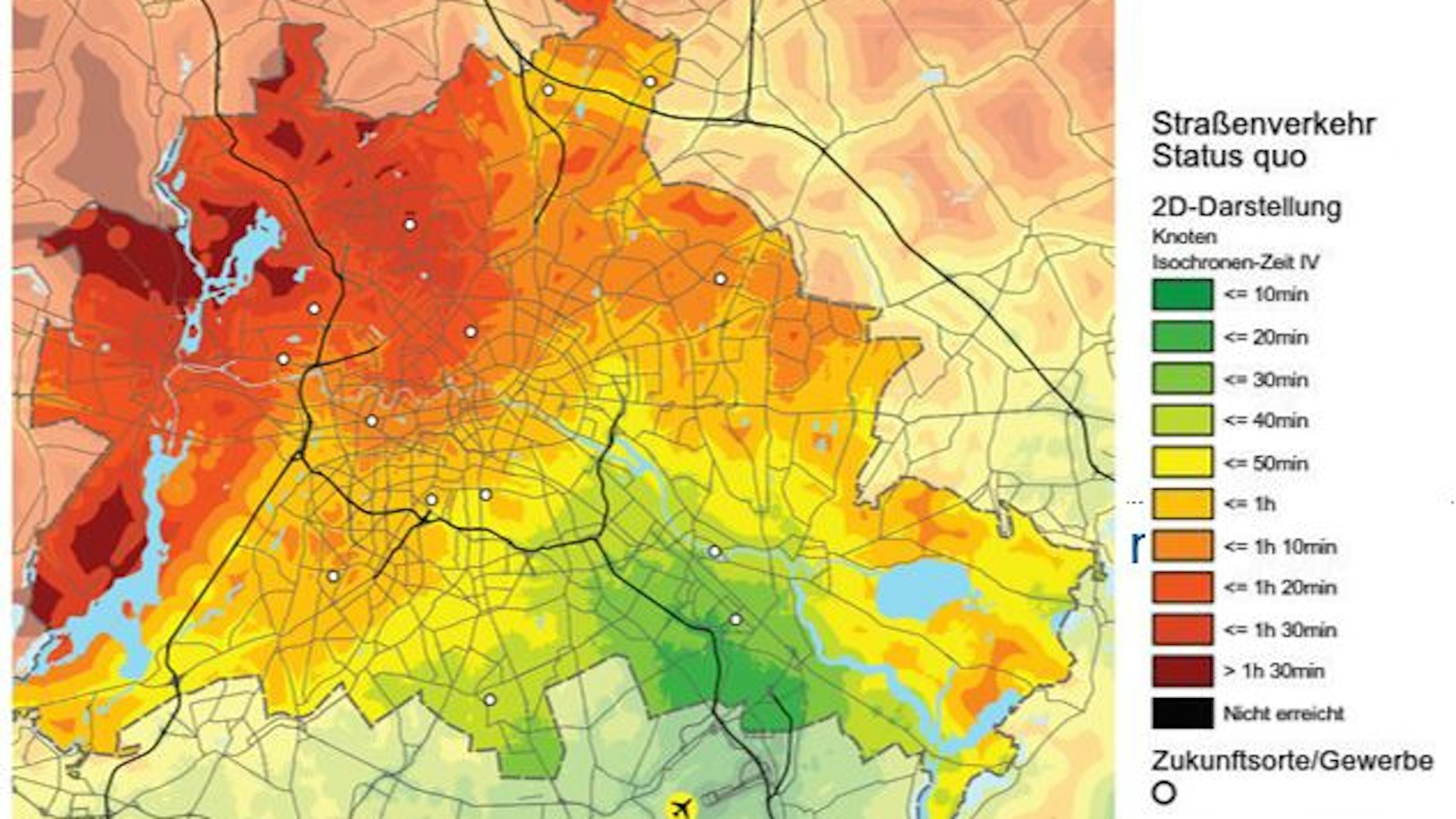 Das erwarten die Gutachter für 2040 im Straßenverkehr: Viele Berliner werden künftig mit dem Auto länger unterwegs sein, bis sie in ein Flugzeug steigen können.&nbsp;