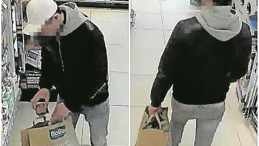 Ein professioneller Dieb verstaut Waren in einer Tasche, die innen mit Alufolie ausgeschlagen ist, um den Alarm zu überlisten.