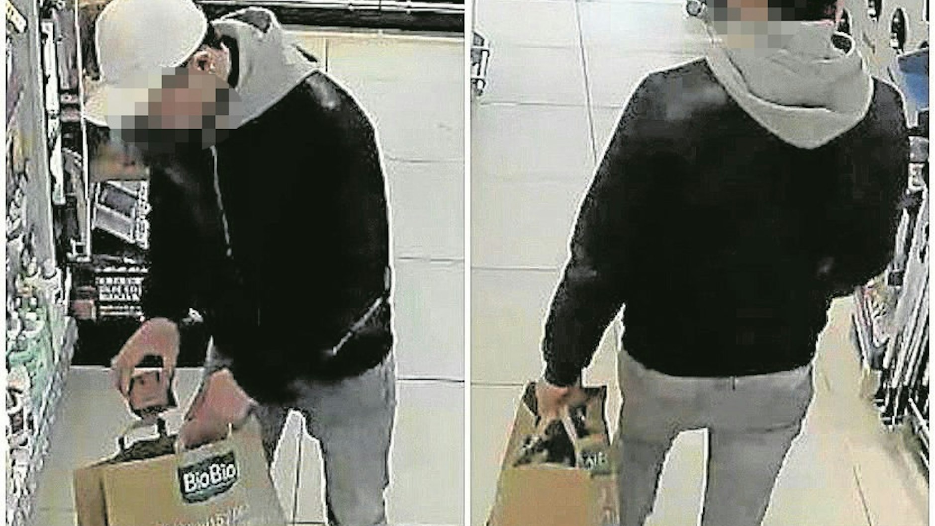 Ein professioneller Dieb verstaut Waren in einer Tasche, die innen mit Alufolie ausgeschlagen ist, um den Alarm zu überlisten.