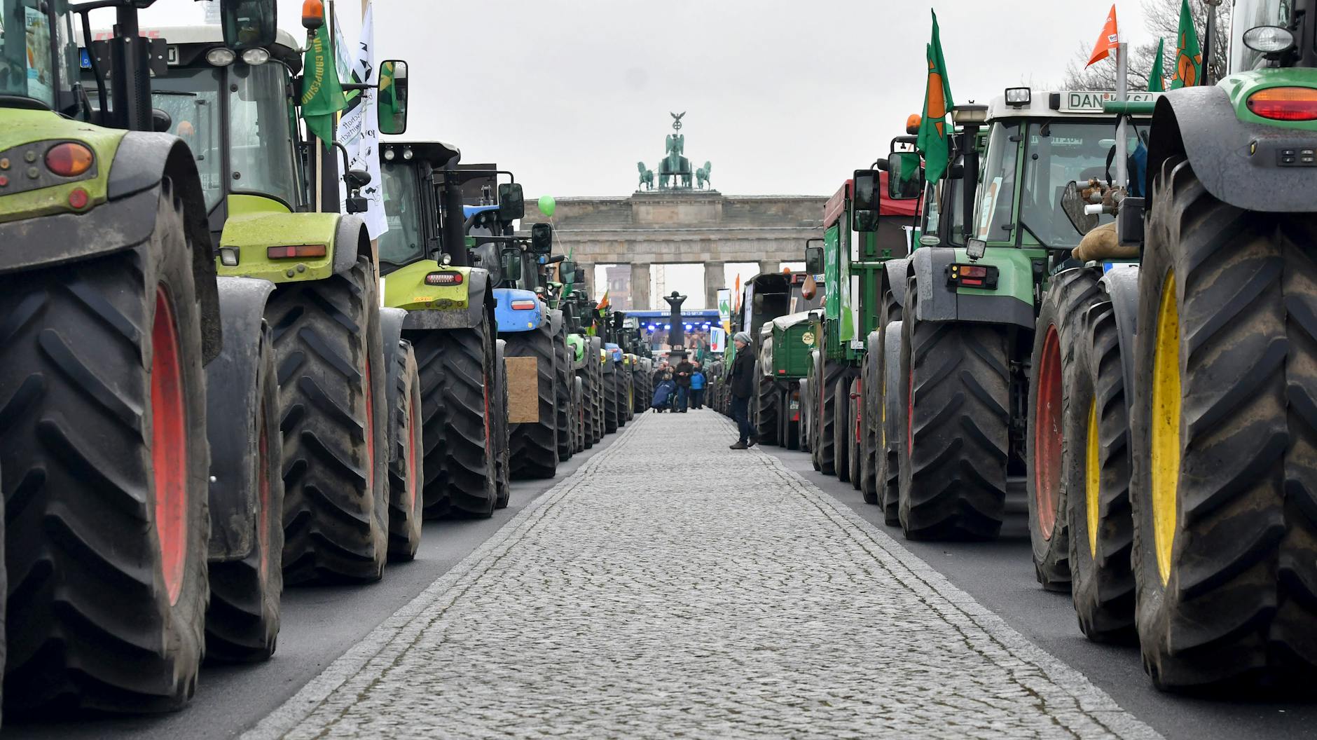 Traktoren vor den Brandenburger Tor in Berlin: Auch in den vergangenen Jahren protestierte das Bündnis „Wir haben es satt!“ vor der Grünen Woche für eine Agrarwende.