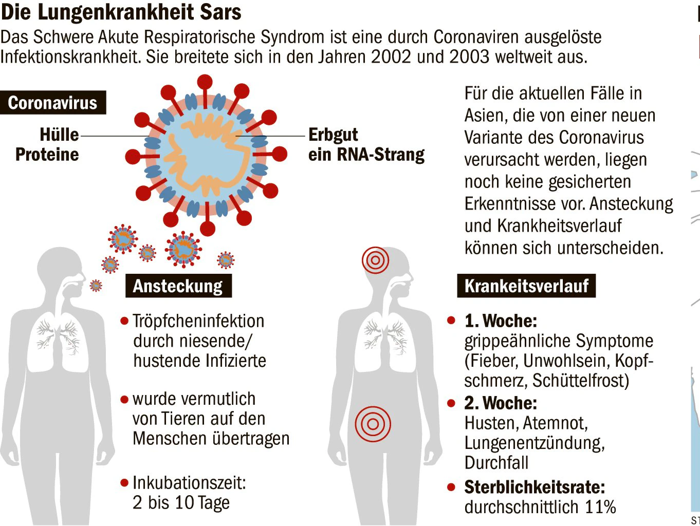 Das Schwere Akute Respiratorische Syndrom ist eine durch Coronaviren ausgelöste Infektionskrankheit.