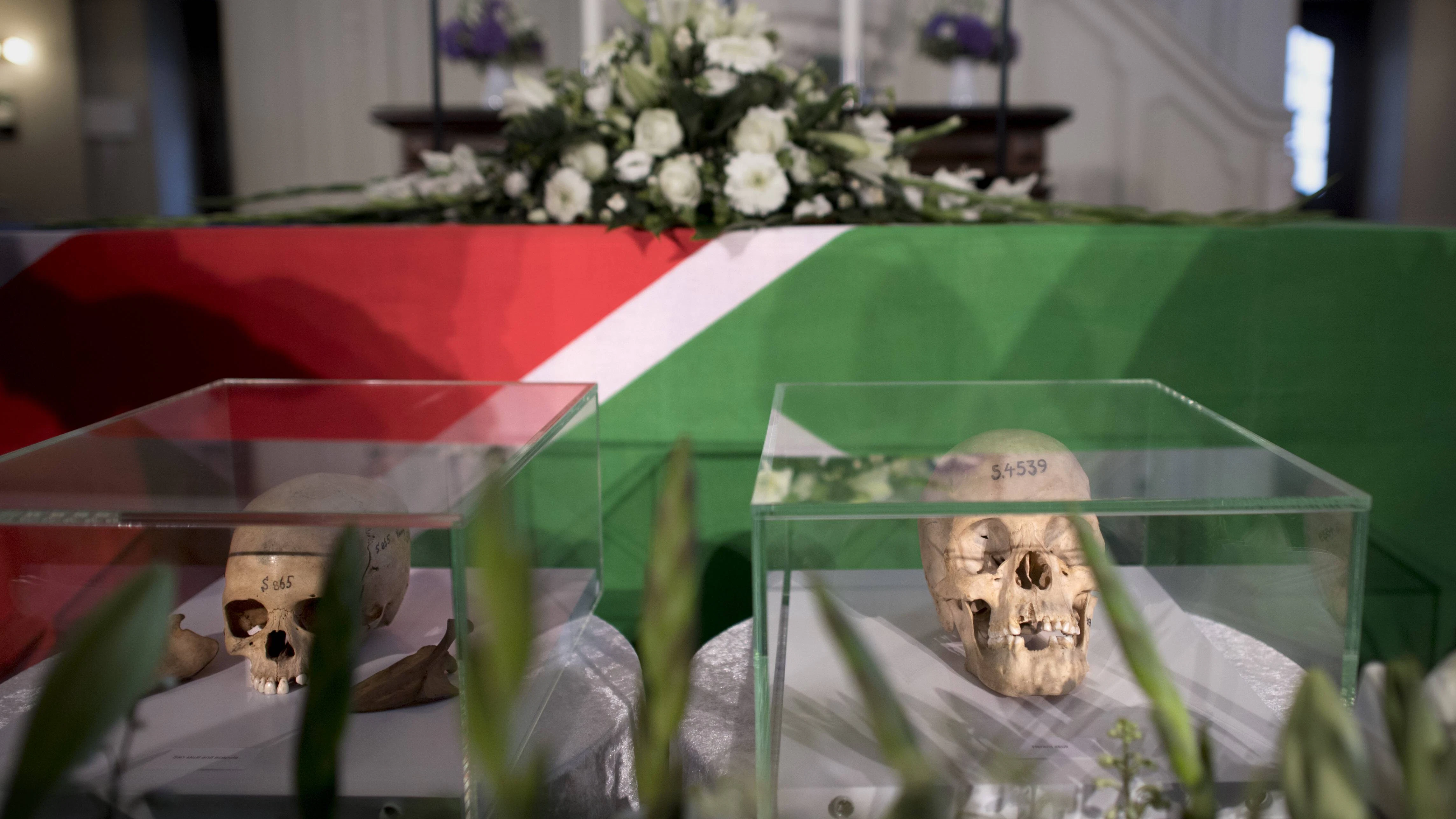Gedenkgottesdienst anlässlich der Rückgabe von Schädeln und Gebeinen aus dem heutigen Namibia im August 2018 in der Französischen Friedrichstadtkirche in Berlin.&nbsp;