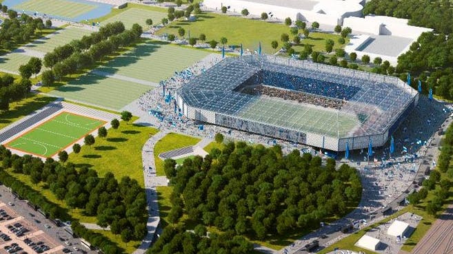 In der Nähe des Olympiastadions: Hier könnte das Fußballstadion stehen. Dafür müsste sich Hertha aber mit einer Wohnungsgenossenschaft verständigen.