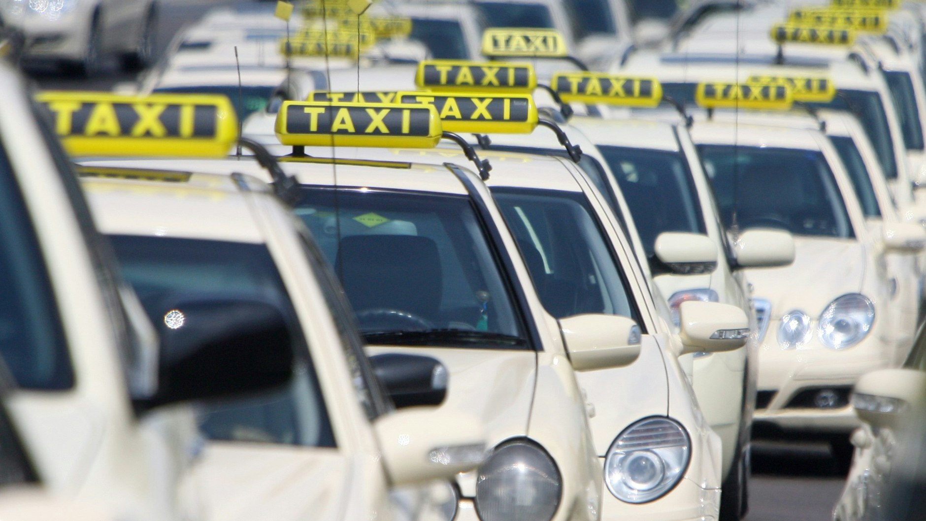 Taxis am Flughafen Tegel in Berlin. Das  Geschäft für das Taxigewerbe wird immer härter.