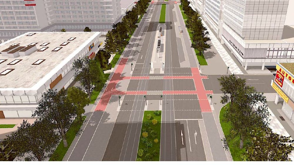 Blick nach Westen: Die Simulation zeigt, wie die Leipziger Straße aussehen könnte.