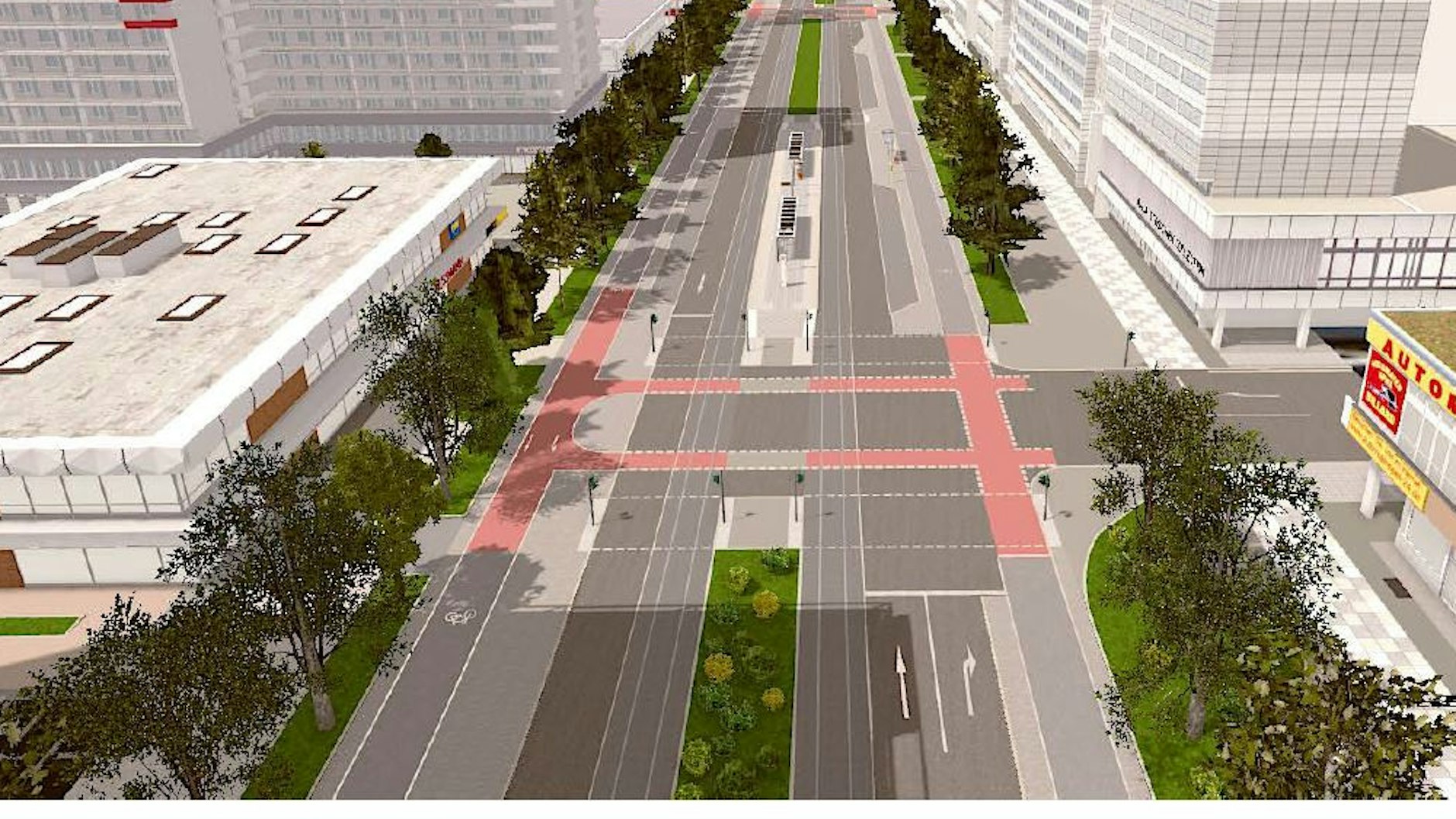 Blick nach Westen: Die Simulation zeigt, wie die Leipziger Straße aussehen könnte.