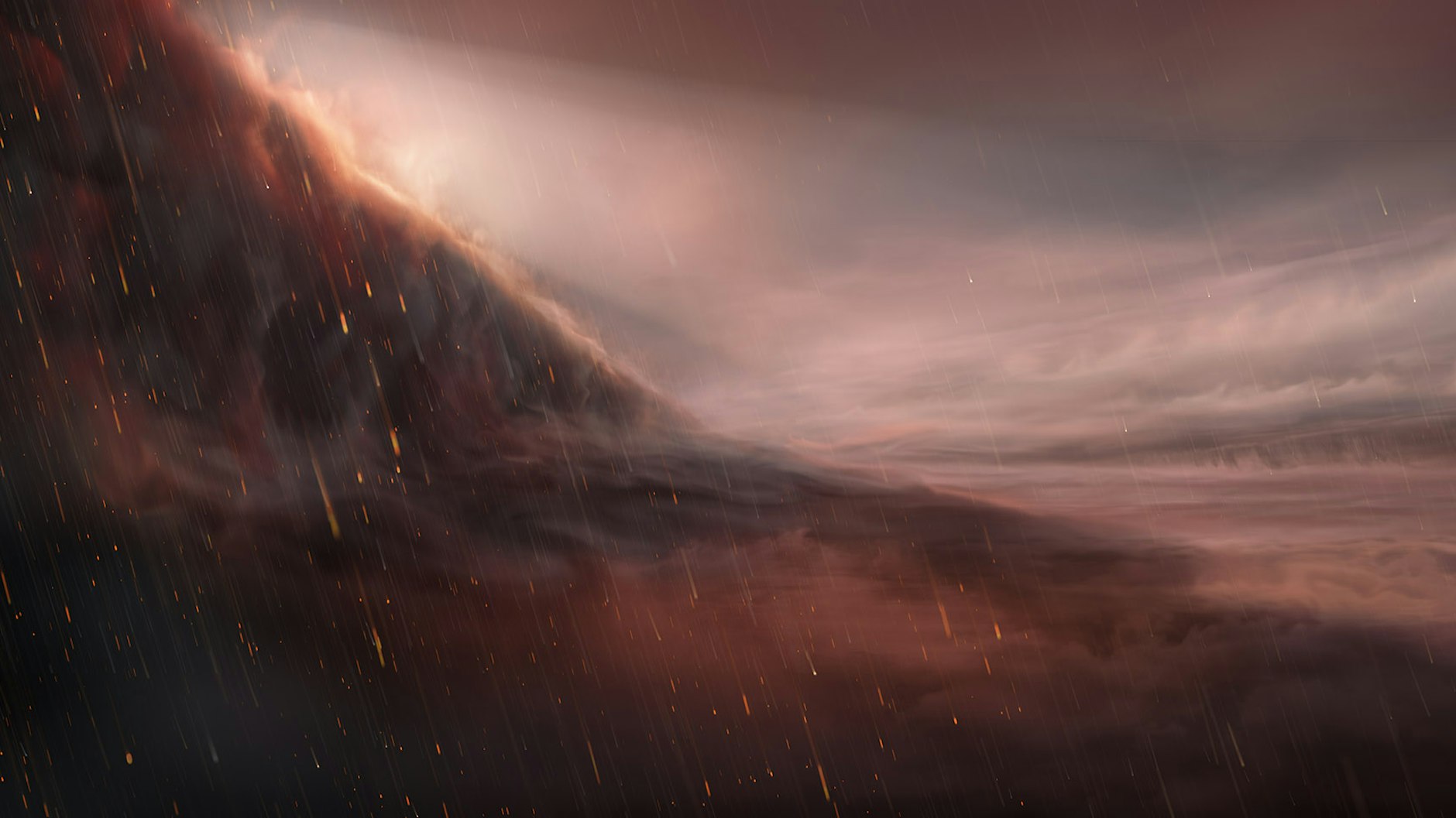 Künstlerische Darstellung der Nachtseite des Exoplaneten Wasp-76b. Er befindet sich im Sternbild Fische