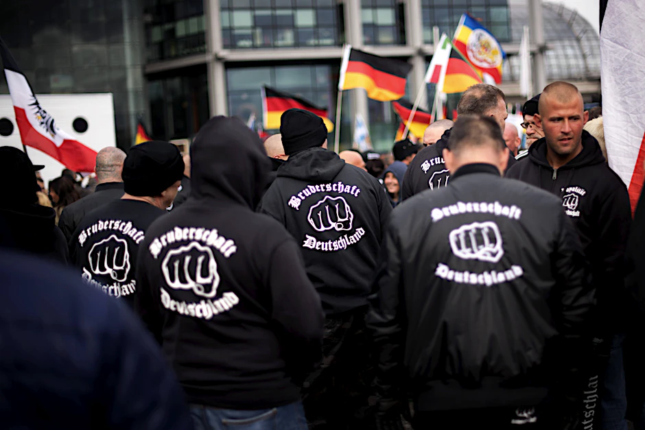 Participants on a right-wing march, which included neo-Nazis and the anti-Islam group Pegida, on last year