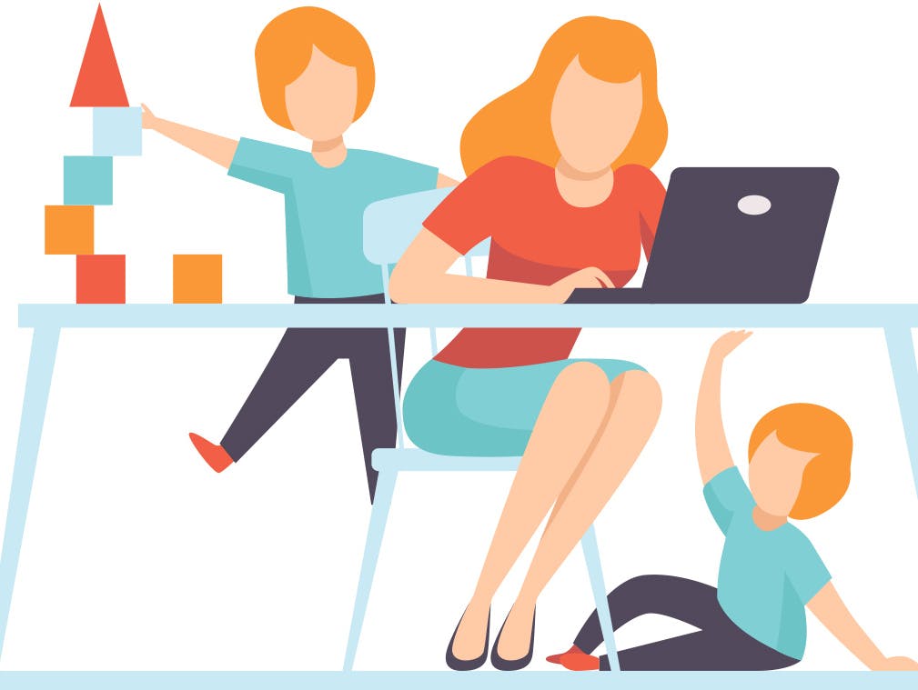 Home Office, Homeoffice, Kinder, Kind, Betreuung, Arbeit, Illustration