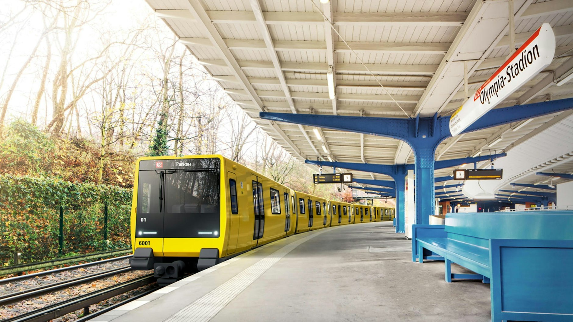 Halt im UBahnhof Olympia-Stadion. Diese Simulation zeigt eine neue U-Bahn fürs Kleinprofil (Linien U1 bis U4).
