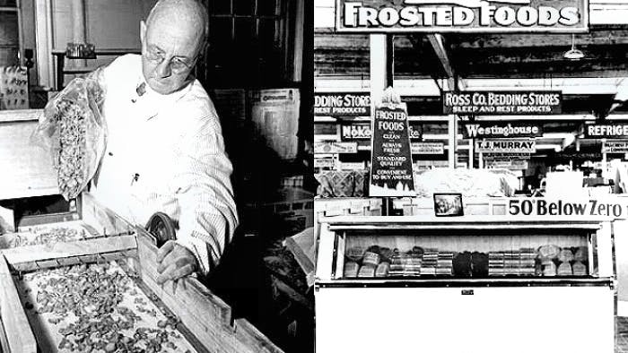 Der Vater der Tiefkühlkost mit seiner Ware: Clarence Birdseye