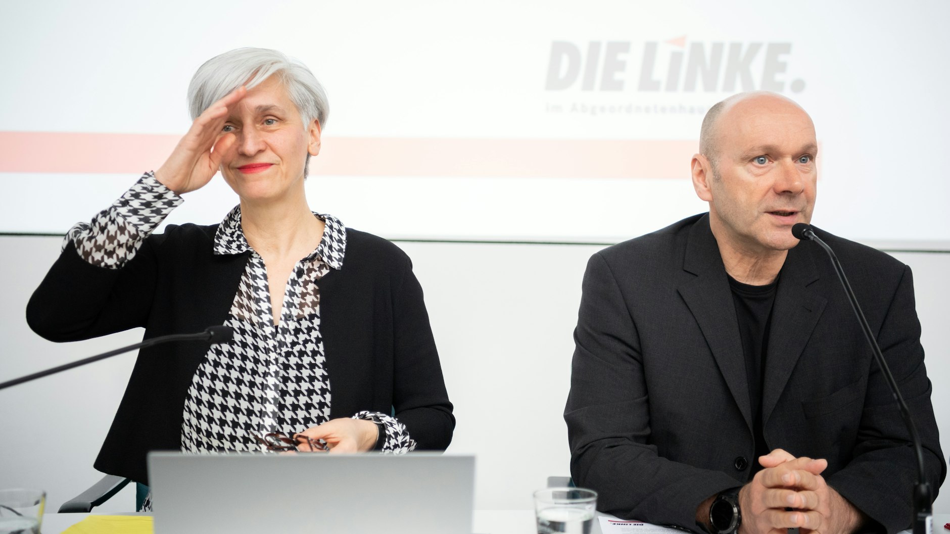 Carola Bluhm und Udo Wolf, Fraktionsvorsitzende der Partei Die Linke in Berlin während der&nbsp; Klausurtagung ihrer Partei im Potsdam.&nbsp;&nbsp;