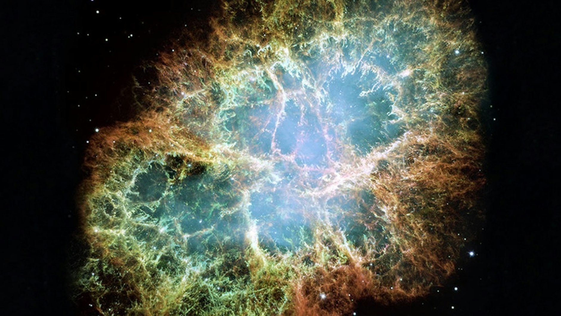Der Krebsnebel im Sternbild Stier ist der Überrest einer im Jahr 1054 beobachteten Supernova, also eines explodierten Sterns.
