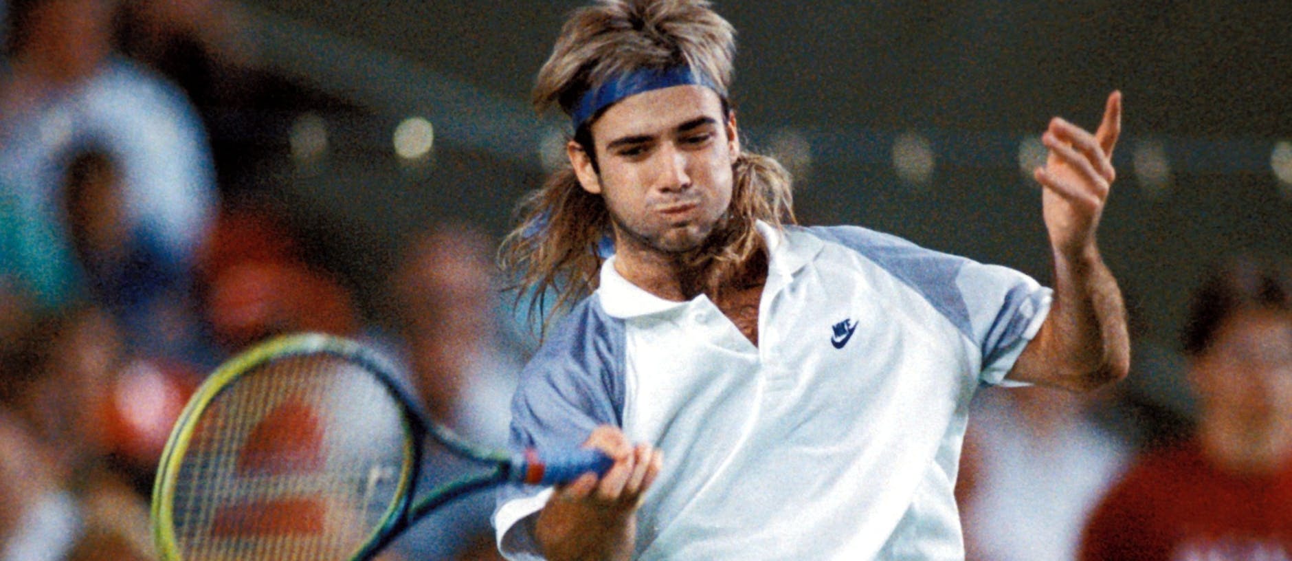 Der Amerikaner Andre Agassi in Aktion beim Davis-Cup-Halbfinale gegen Deutschland in München 1989. 
