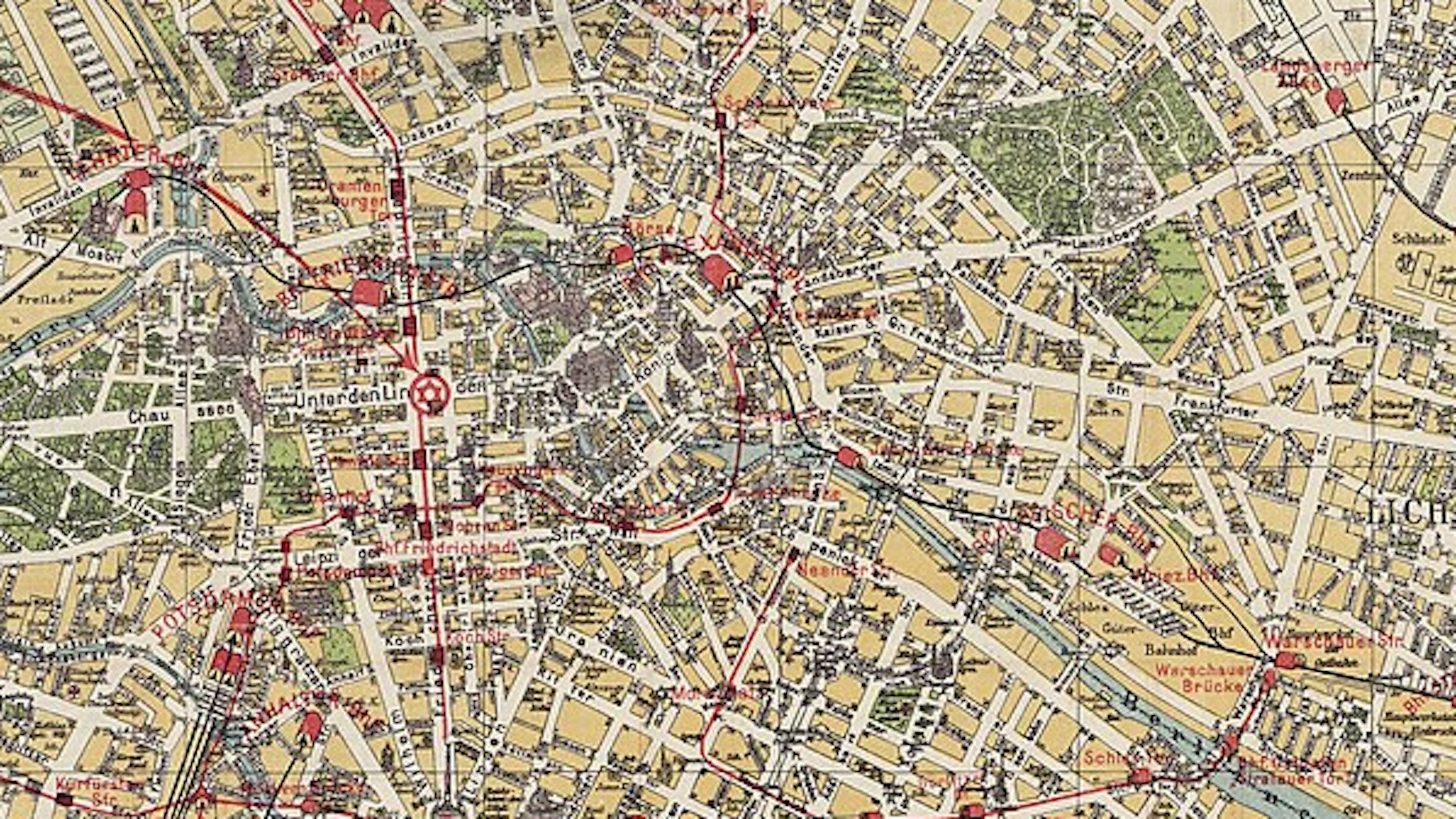 Ausschnitt eines Berliner Stadtplans von vor 100 Jahren.
