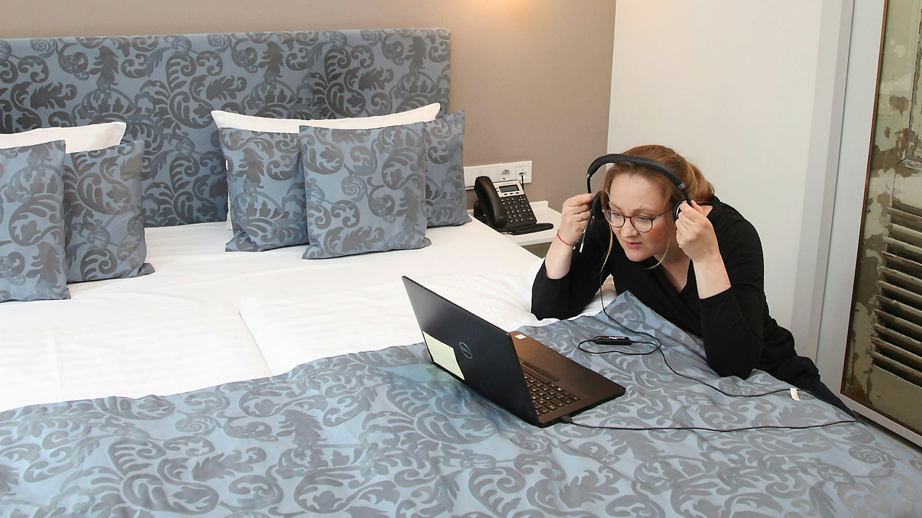 Homeoffice im Hotelzimmer.<br>