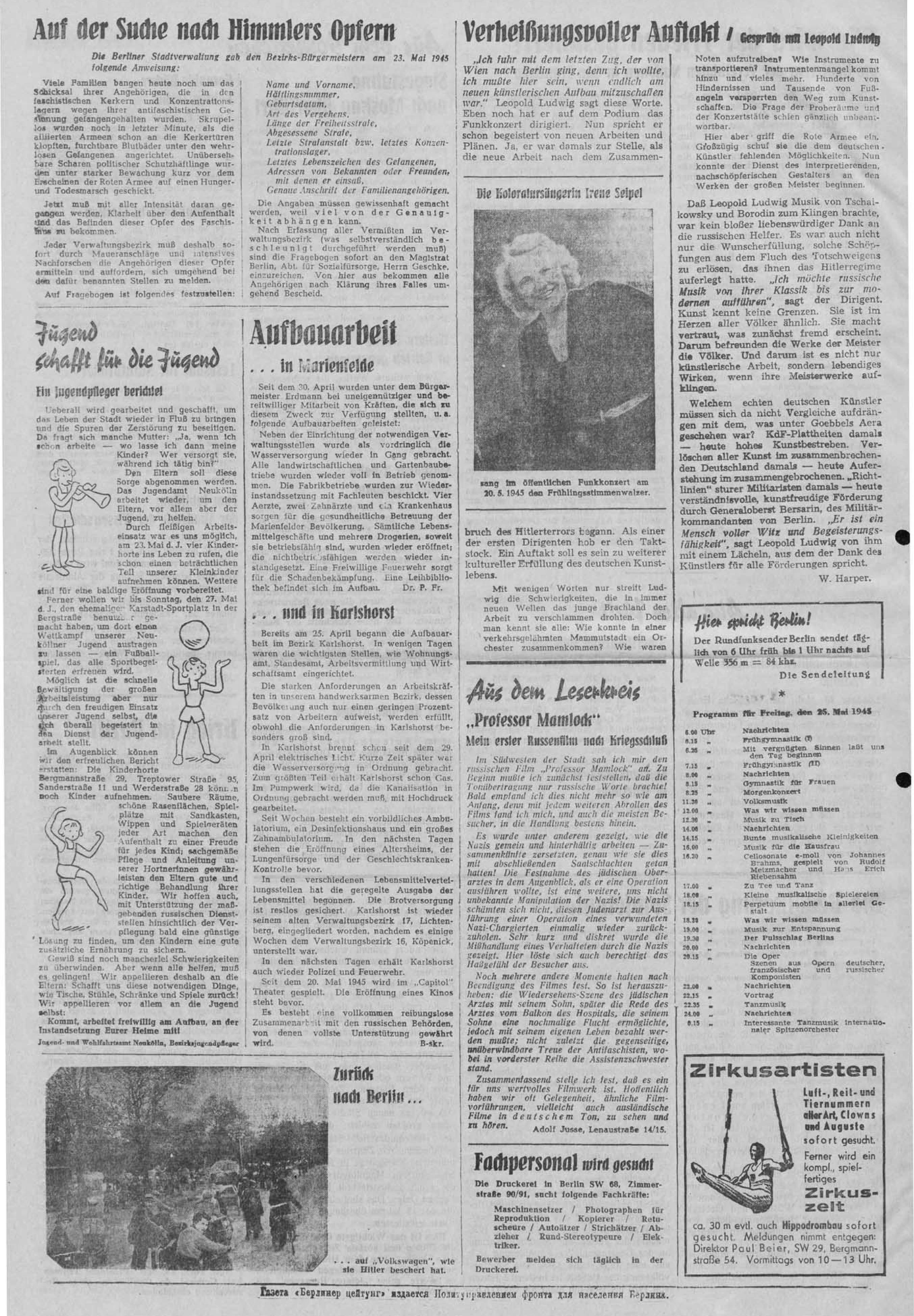 Die Berliner Zeitung vom 24. Mai 1945&nbsp;