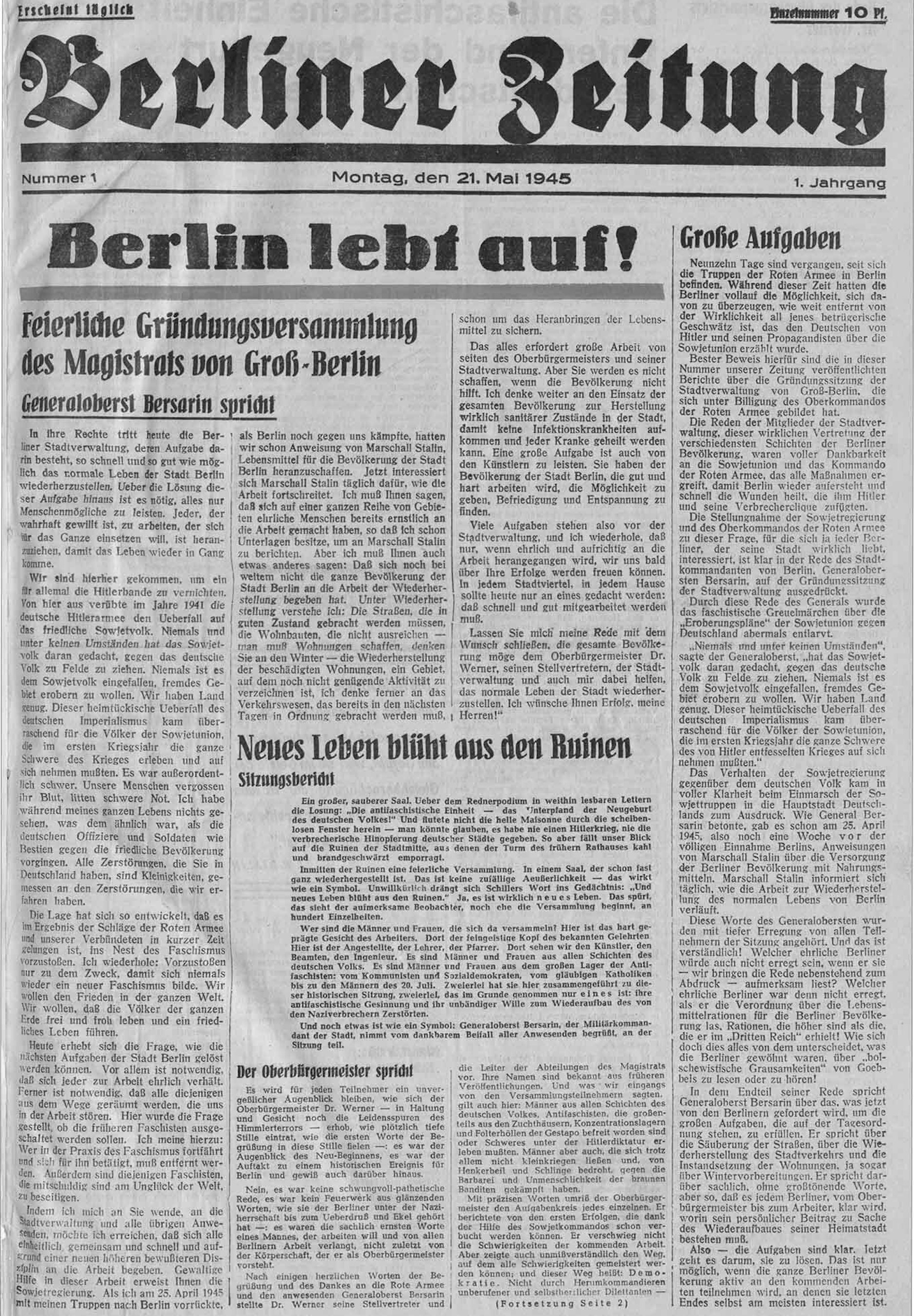 Berliner Zeitung vom 21. Mai 1945