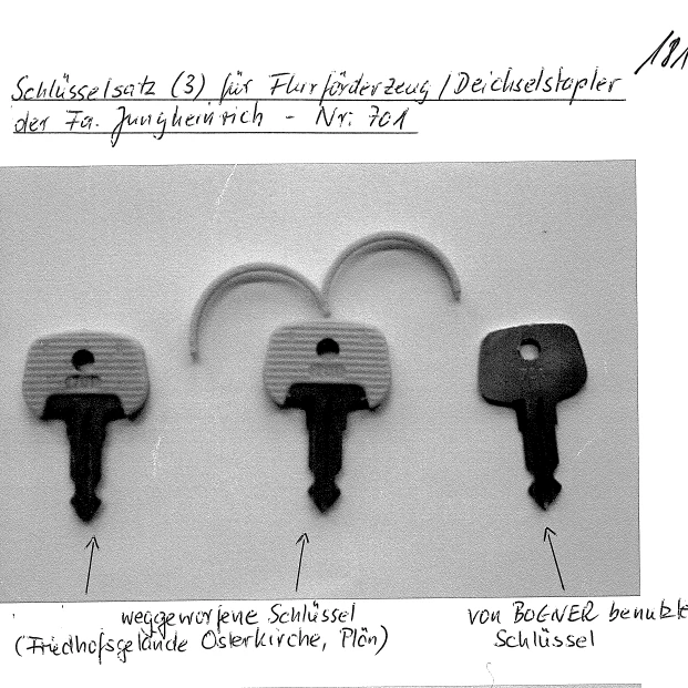 Die Schlüssel, von denen sich Bogner einen anfertigen und dann ins Gefängnis bringen ließ.