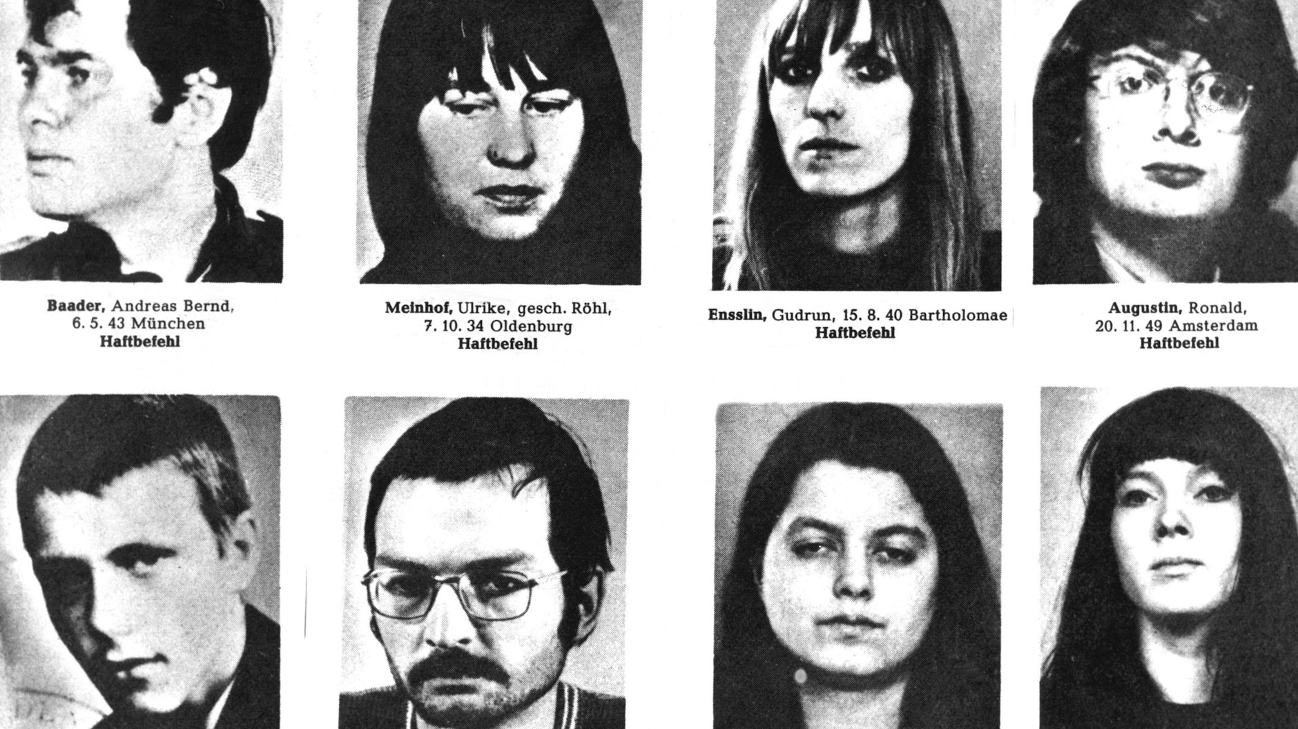 Gesichter des Terrors: Andreas Baader, Ulrike Meinhof und Gudrun Ensslin sind die führenden Köpfe der Roten Armee Fraktion, die sich 1970 gründet. Die hier abgebildeten Mitglieder der RAF werden zwischen 1972 und 1974 festgenommen.