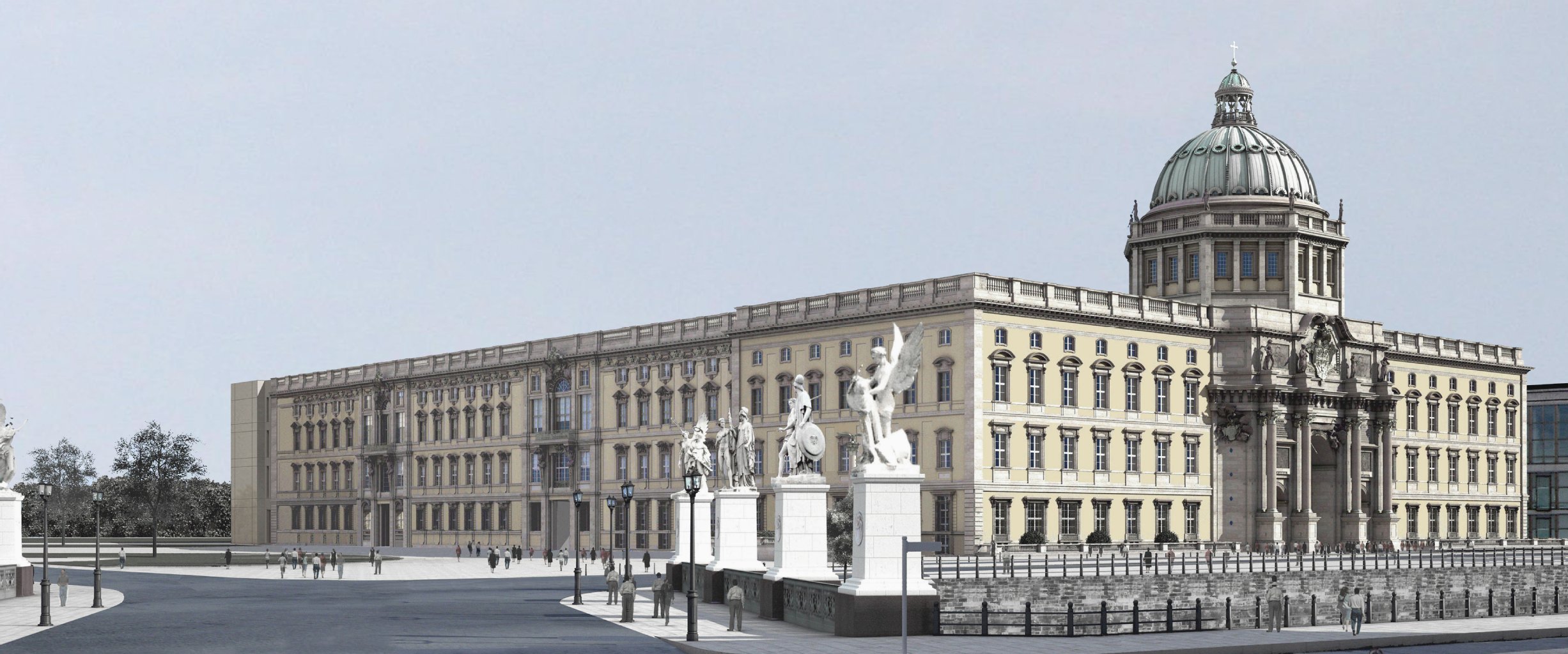 Das Schloss von der Schlossbrücke aus gesehen: Wer von der Straße Unter den Linden kommt, dem wird sich ab dem Jahr 2019 dieses Bild präsentieren.