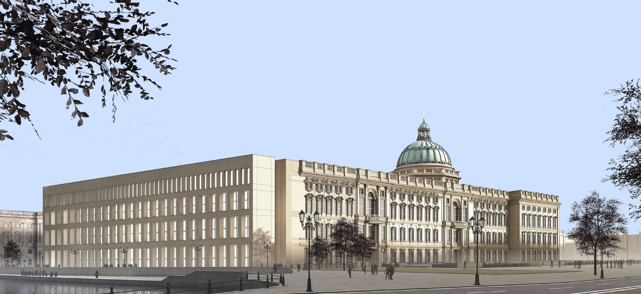 Die Ostseite modern, der Rest mit barocker Fassade: so soll sich das Humboldtforum präsentieren, wenn es fertig ist.