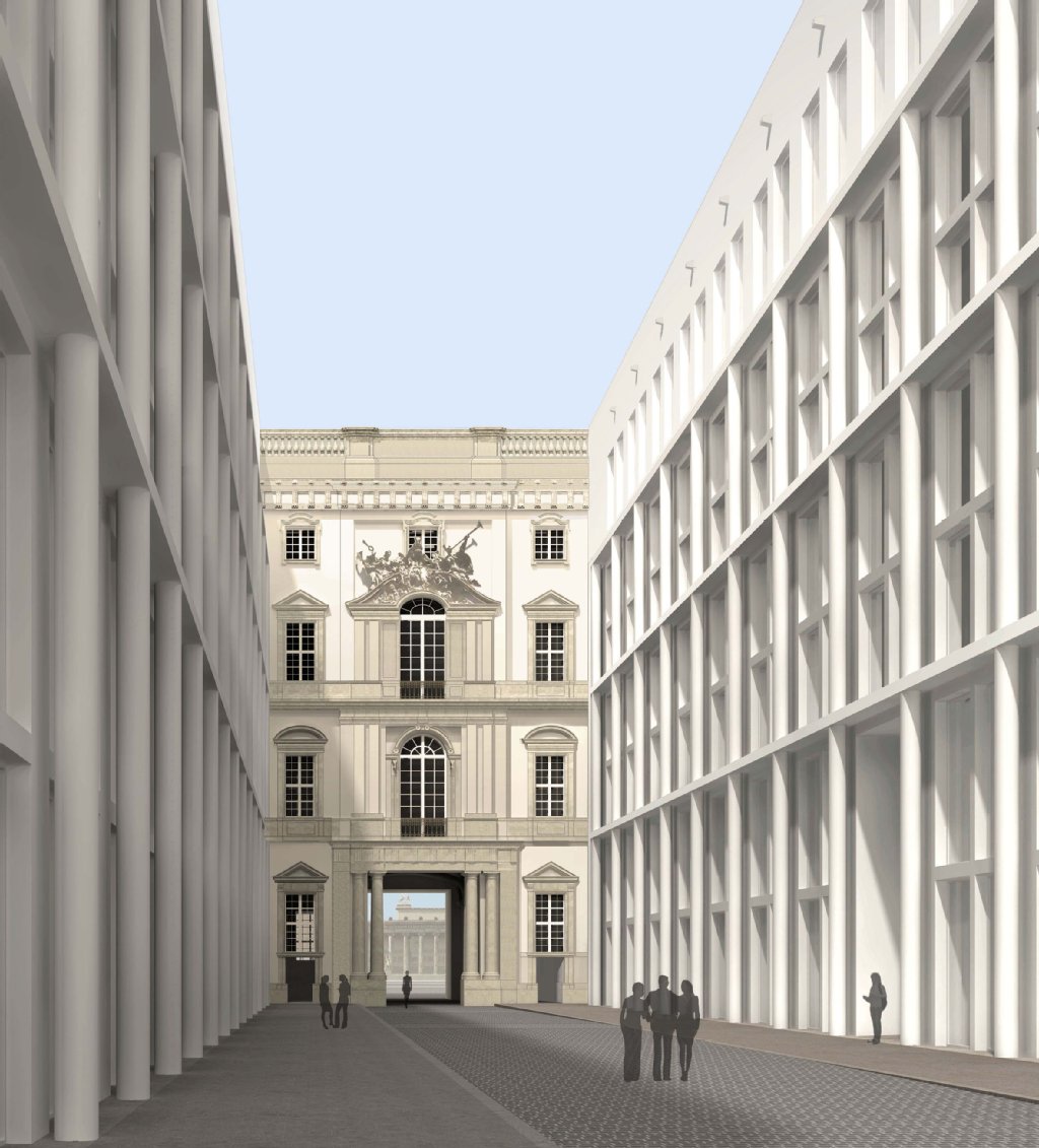 Zwischen dem früheren Schlüterhof und dem Eosanderhof schafft Schloss-Architekt Franco Stella einen neuen Raum: das Schlossforum. Es dient als Durchgang vom Lustgarten zur Breite Straße.