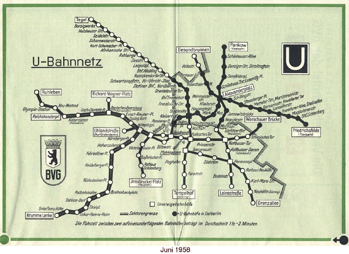 Sektorengrenze inklusive: Der Berliner U-Bahn Netzplan aus dem Juni 1958.