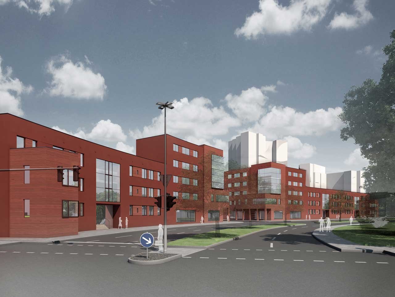 Neue Pläne: In der Gropiusstadt soll weiter gebaut werden. Die landeseigene Wohnungsbaugesellschaft Degewo hat jetzt Ideen vorgestellt, nach denen rund 400 Wohnungen in der Großsiedlung errichtet werden könnten. Der hier gezeigte Entwurf für eine Bebauung an der Fritz-Erler-Allee/Ecke Agnes-Straub-Weg stammt vom Architekten Christoph Mäckler. Die Neubauten sollen eine rote Fassade erhalten und zwischen drei und fünf Geschosse hoch werden. Sie sollen sich an vorhandenen Raumfluchten und Straßenkanten orientieren.