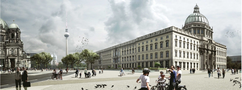 So soll der Schlossplatz von der Schlossbrücke aussehen: Der Boden wird mit Kleinsteinpflaster belegt, an der Stelle des früheren Apothekerflügels werden Bäume gepflanzt.