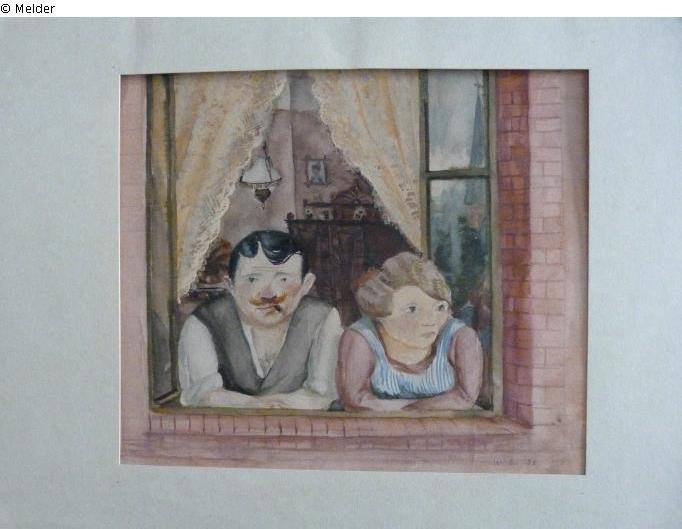 Wilhelm Lachnit: "Mann und Frau am Fenster", Aquarell, 1923