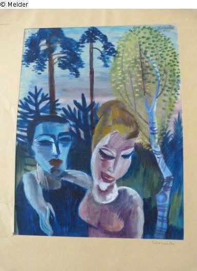Conrad Felixmüller: "Paar in Landschaft", Aquarell, 1924