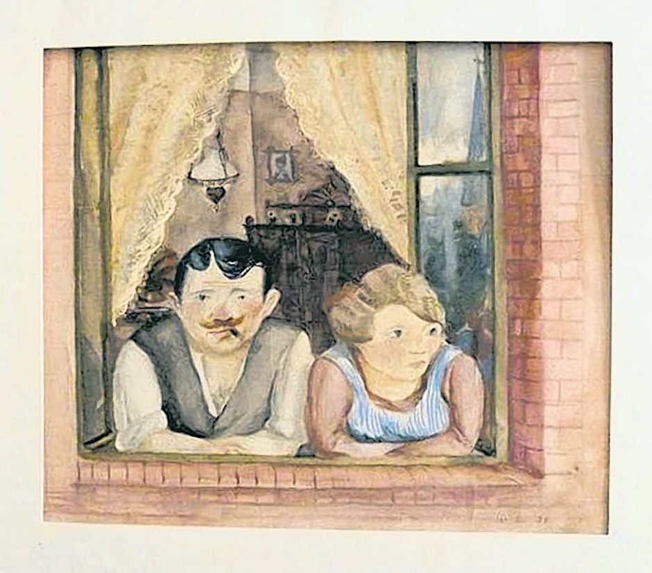 Wilhelm Lachnit: „Mann und Frau am Fenster“, Aquarell, 1923.