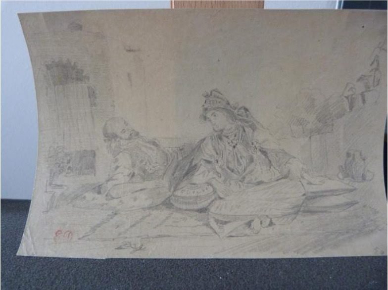 Eugène Delacroix: "Conversation mauresque sur une terrasse", undatierte Bleistiftzeichnung