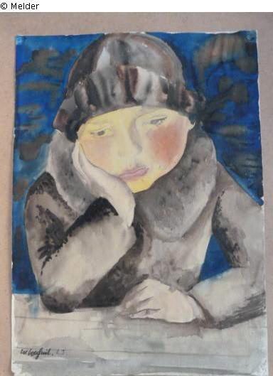 Wilhelm Lachnit: "Mädchen am Tisch", Aquarell, 1923