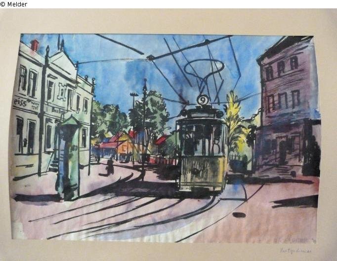 Bernhard Kretschmar: "Straßenbahn", Aquarell, undatiert