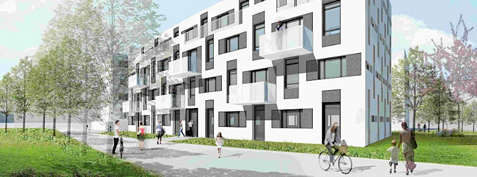 So sollen die neuen Häuser an der Joachimstraße einmal aussehen. Bezogen werden sollen sie im Sommer 2015.