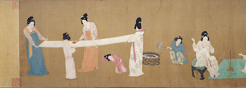 Hofdamen mit frisch gewebter Seide (Detail), frühes 12. Jahrhundert aus Huizong.
