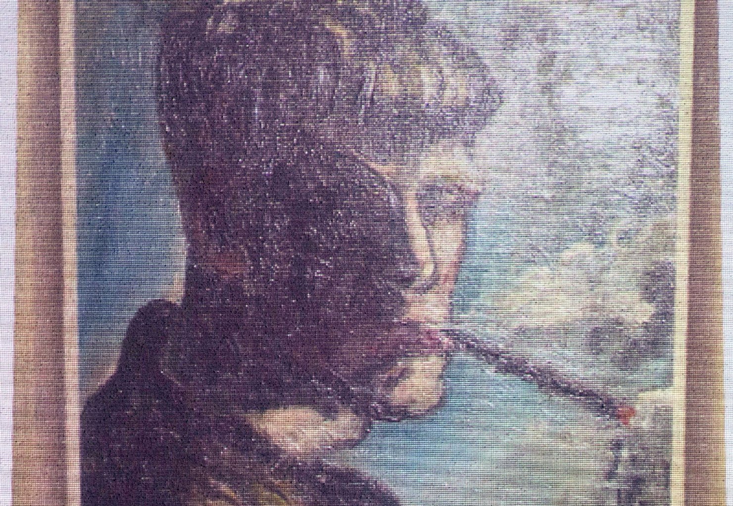 Ein Selbstportrait des deutschen Malers Otto Dix mit einer Zigarette im Mund.