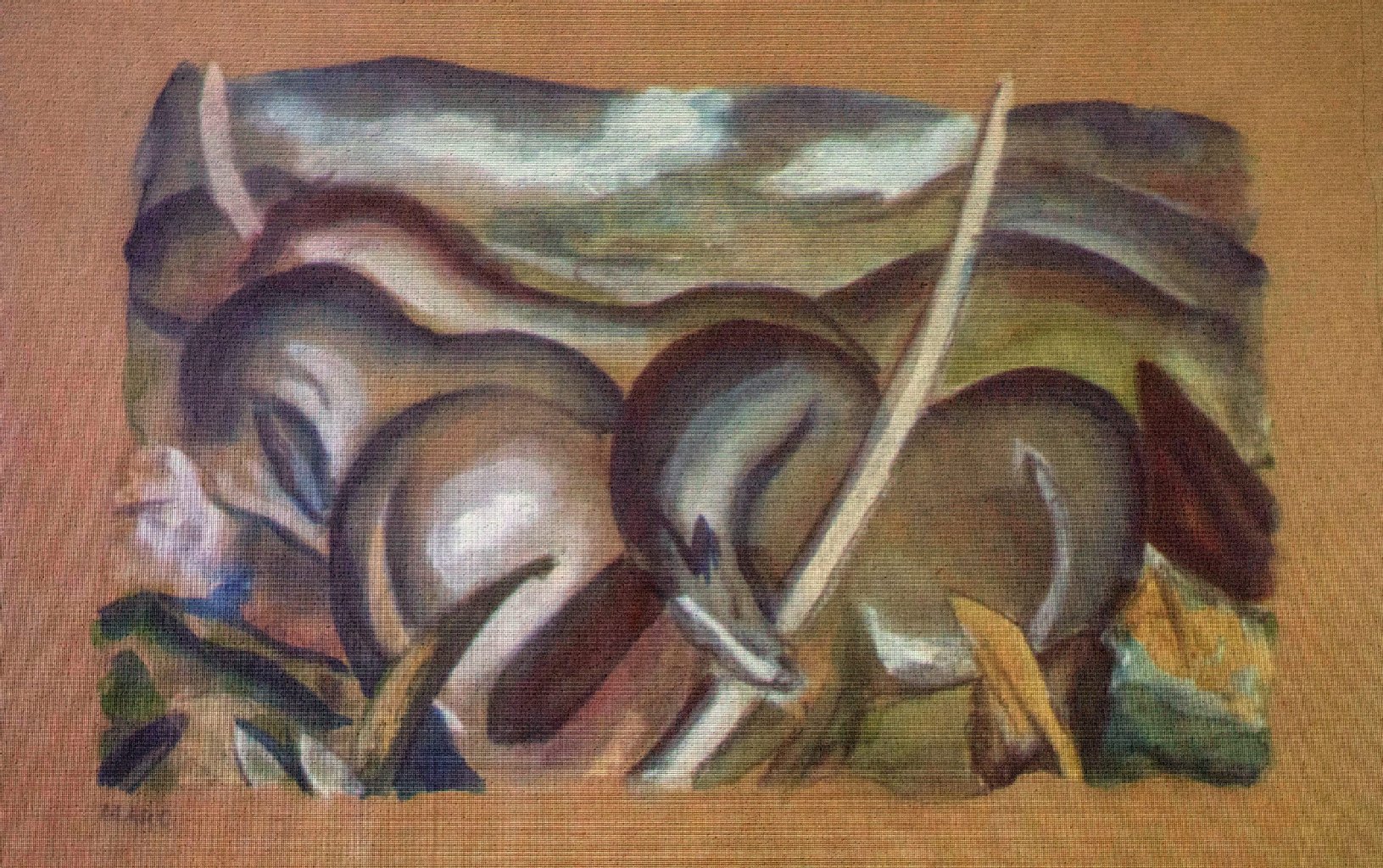Ein Kunstwerk des deutschen Malers Franz Marc mit dem Titel "Pferde in Landschaft".