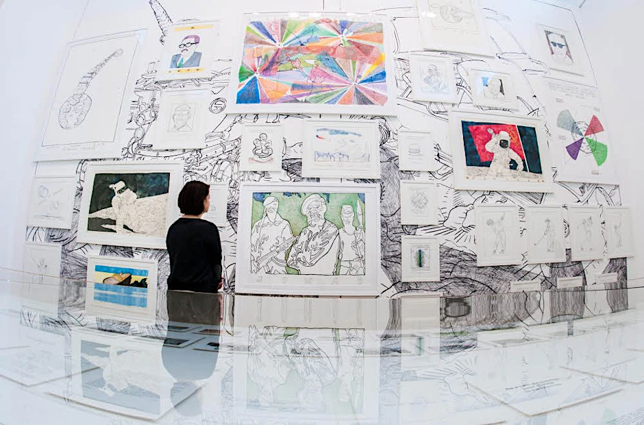 Politisches Comic-Tableau des Kubaners Tonel in der Kunst-Werke-Halle.