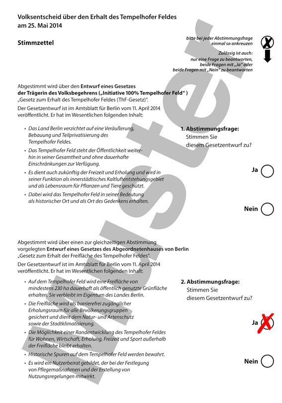 Oben enthalten/unten Ja: Laut Abstimmungsgesetz ist kein Wähler gezwungen, seine Stimme zu beiden Gesetzentwürfen abzugeben. Wem die Pläne der Bürgerinitiative nicht gefallen, aber zum Beispiel deren Engagement in den vergangenen Jahren anerkennt, könnte sich für diese Art des Votums entscheiden. Ausschlaggebend ist diese Lösung aber nicht, denn eine Enthaltung wird nicht mitgerechnet. Am Ende zählen nur die Ja-Stimmen. Mit dieser Variante unterstützt man also eine Randbebauung.