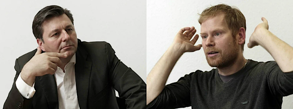 Umweltsenator Andreas Geisel (l.) und Sänger Pierre Baigorry (r.).