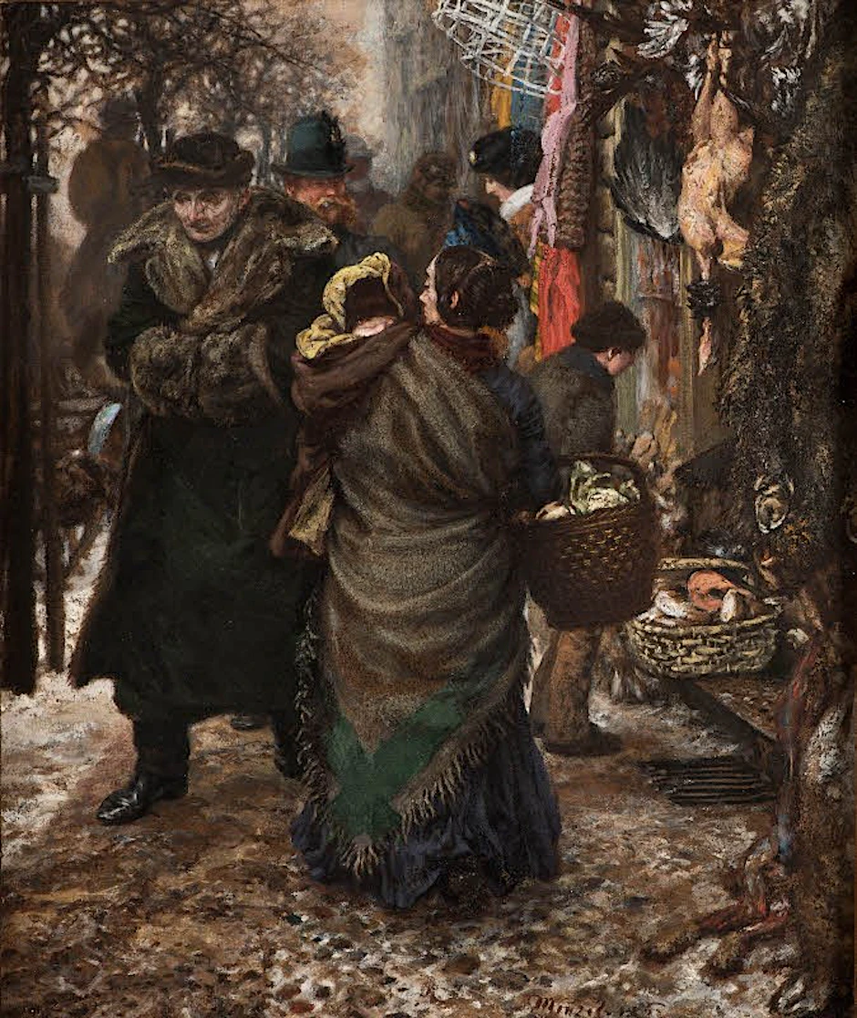 Brrr, so kalt: Menzel malte 1862 auf Papier die „Berliner Straße im Winter“.